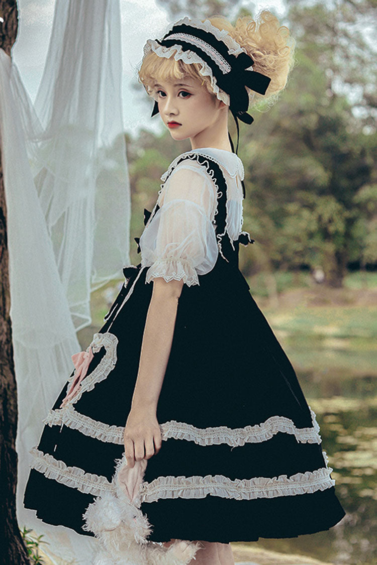 Black High-Waist Sweet Lolita JSK with Bow and Ruffled Princess Style