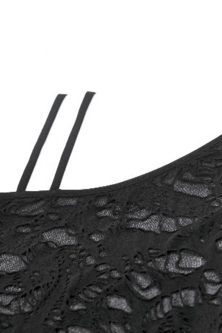 Asymmetric Hem Punk Top with Eyelet Lacing