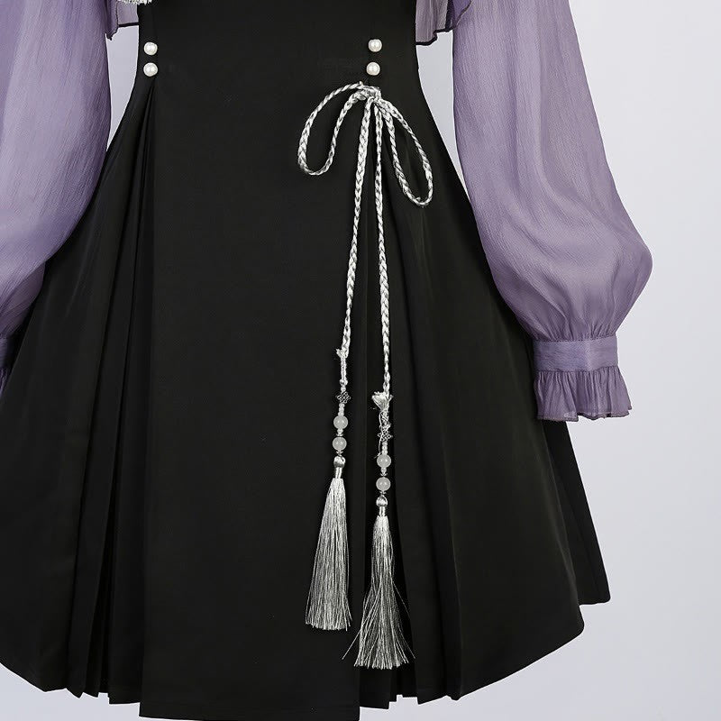 3D Butterfly Pearl Slip Top Dress Lace-up Decor