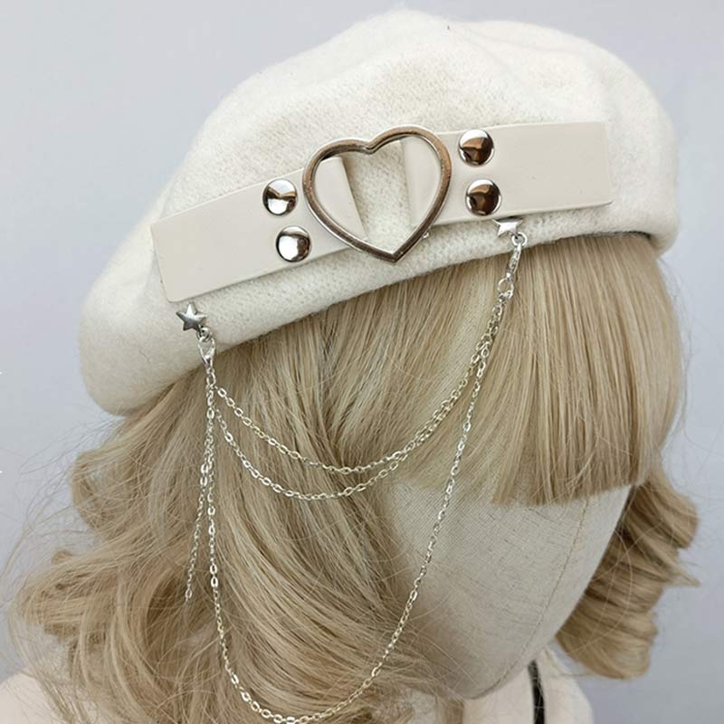 Béret Lolita avec chaîne en forme de cœur Y2K