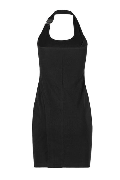 Gothic Dress with Halter Neck, Pleated Stretch Fabric for Her