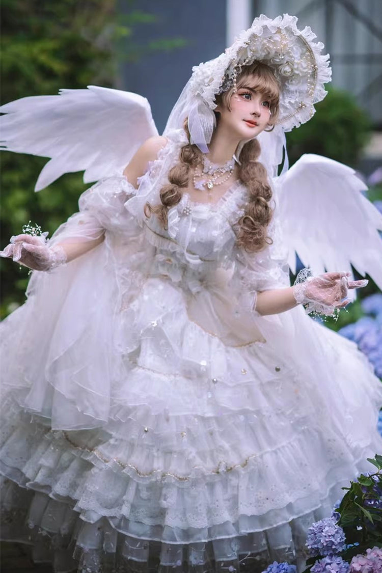 White Dreamy Waltz Sleeveless Layered Ruffle Lace Gothic JSK