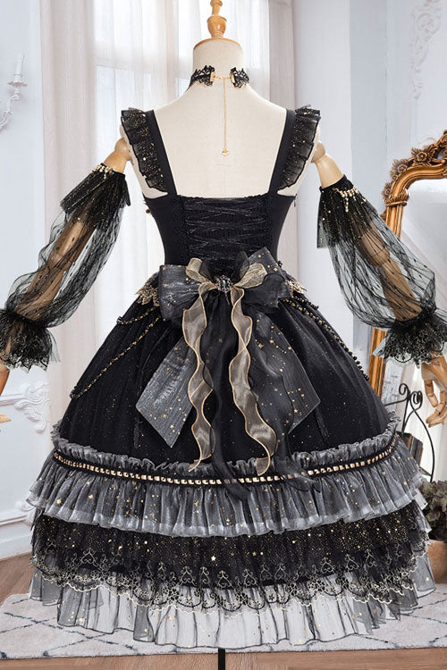 Gothic Lolita JSK Dress with Bowknot and Ruffled Cardigan