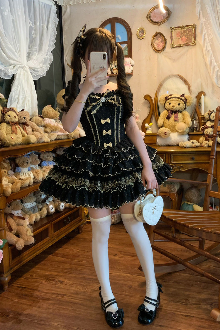 Polka Dot Bow Lolita JSK Dress with Ruffles