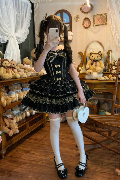 Polka Dot Bow Lolita JSK Dress with Ruffles