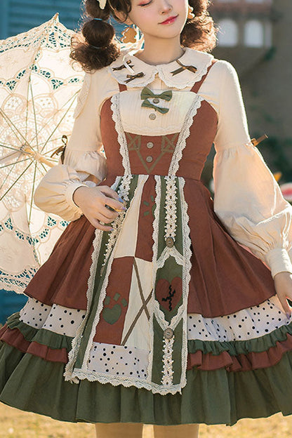 Japanese Patchwork Ribbon Multi-Tier Ruffle Lolita JSK Dress