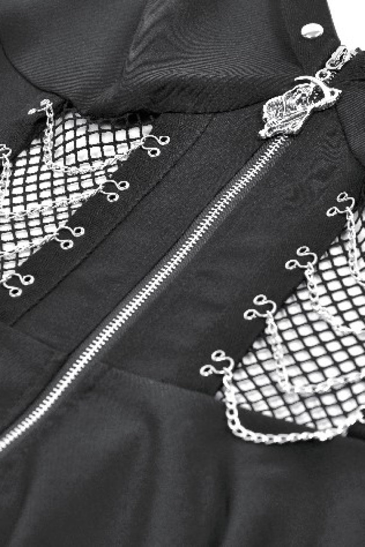 Studded Mesh Punk Slip Dress with Zippers