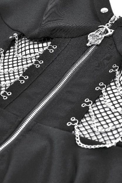 Studded Mesh Punk Slip Dress with Zippers
