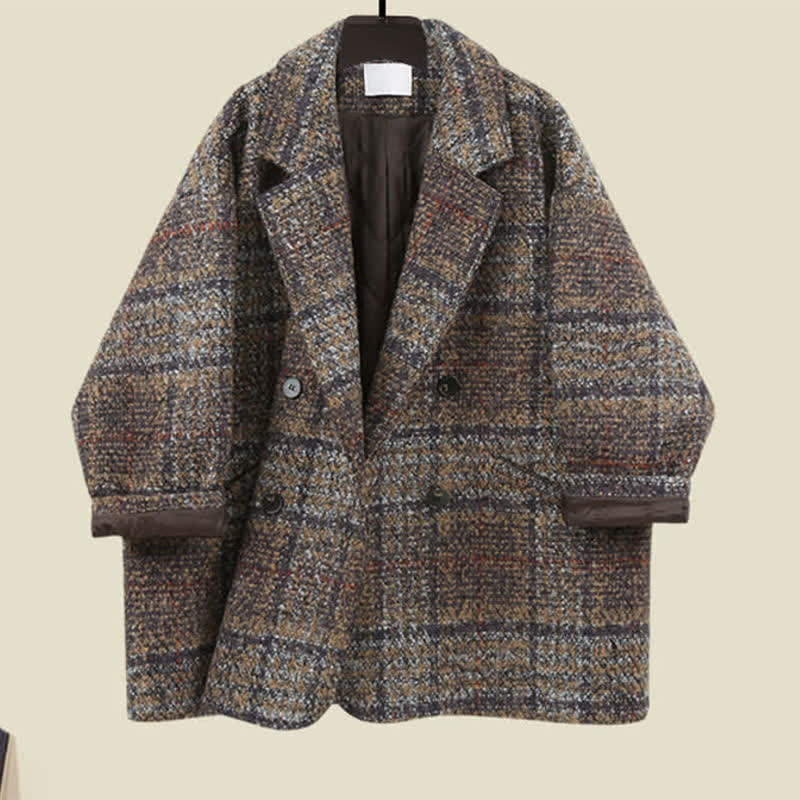 Manteau blazer à imprimé écossais chic Robe mi-longue à capuche