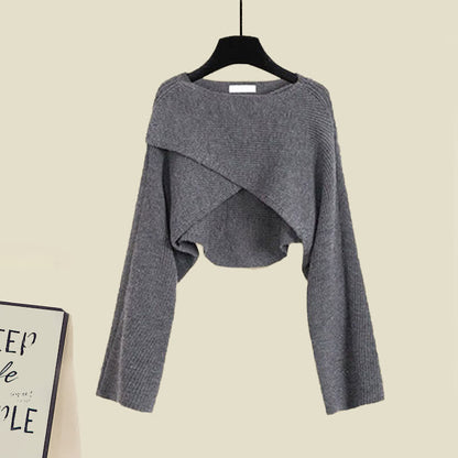 Dress Knot Sweater Set Tulle Cardigan Slip Up Lace Chic Bow