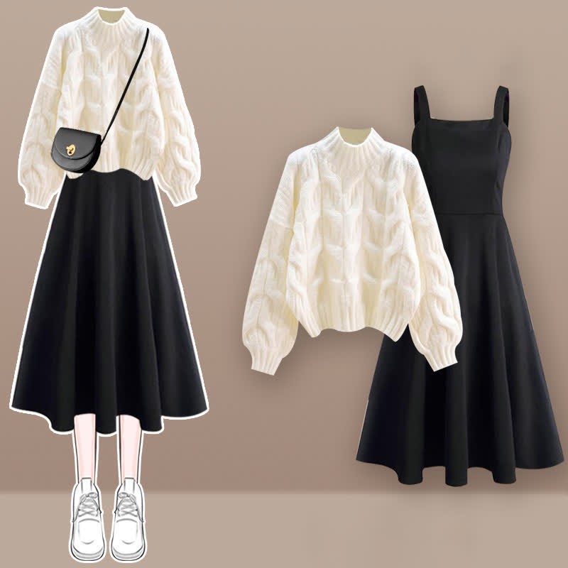 Two Color Sweater Chic Cable Dress Pure Pieces Slip