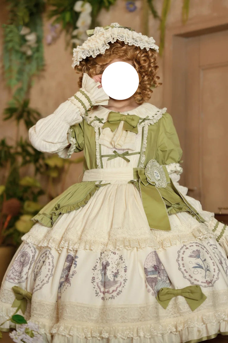 Emerald Little Ida's Flowers Short Sleeves Print Ruffle Bow Sweet Lolita Dress