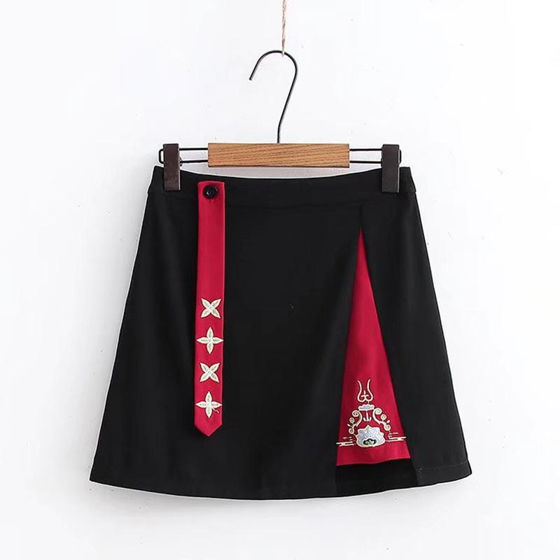 Stylish Dragon Embroidery Colorblock Hoodie Skirt Set