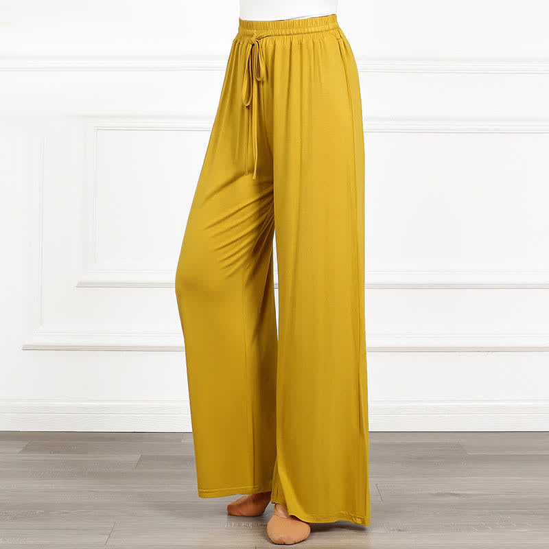 Pantalon décontracté élégant à taille haute et à lacets, coupe ample et fluide 