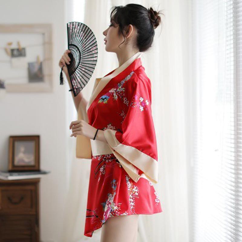 Charmante robe de lingerie cosplay florale kimono rouge