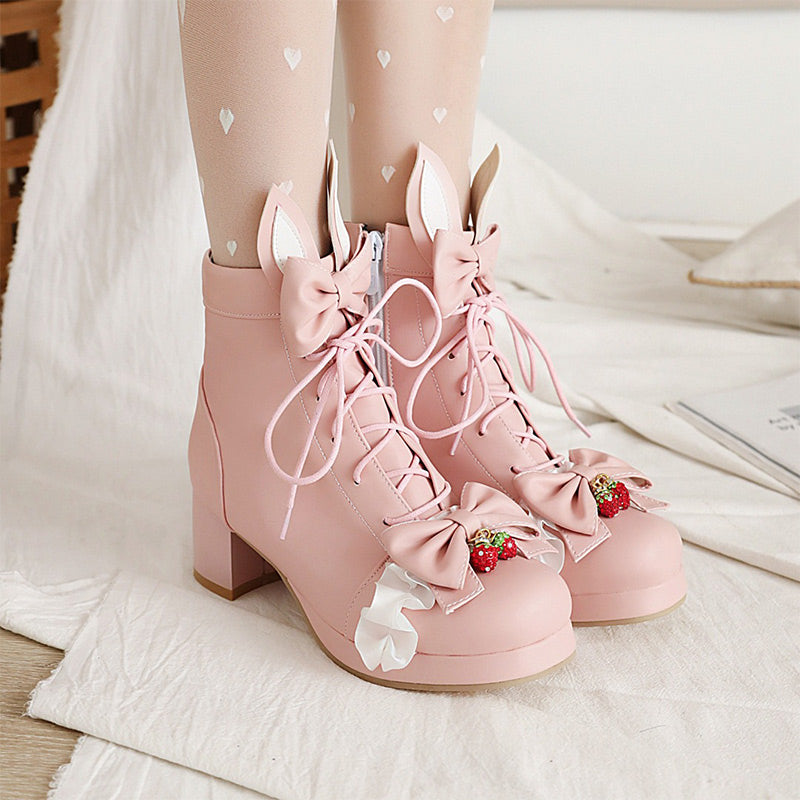 Bottes Lolita à lacets avec nœud à fraise