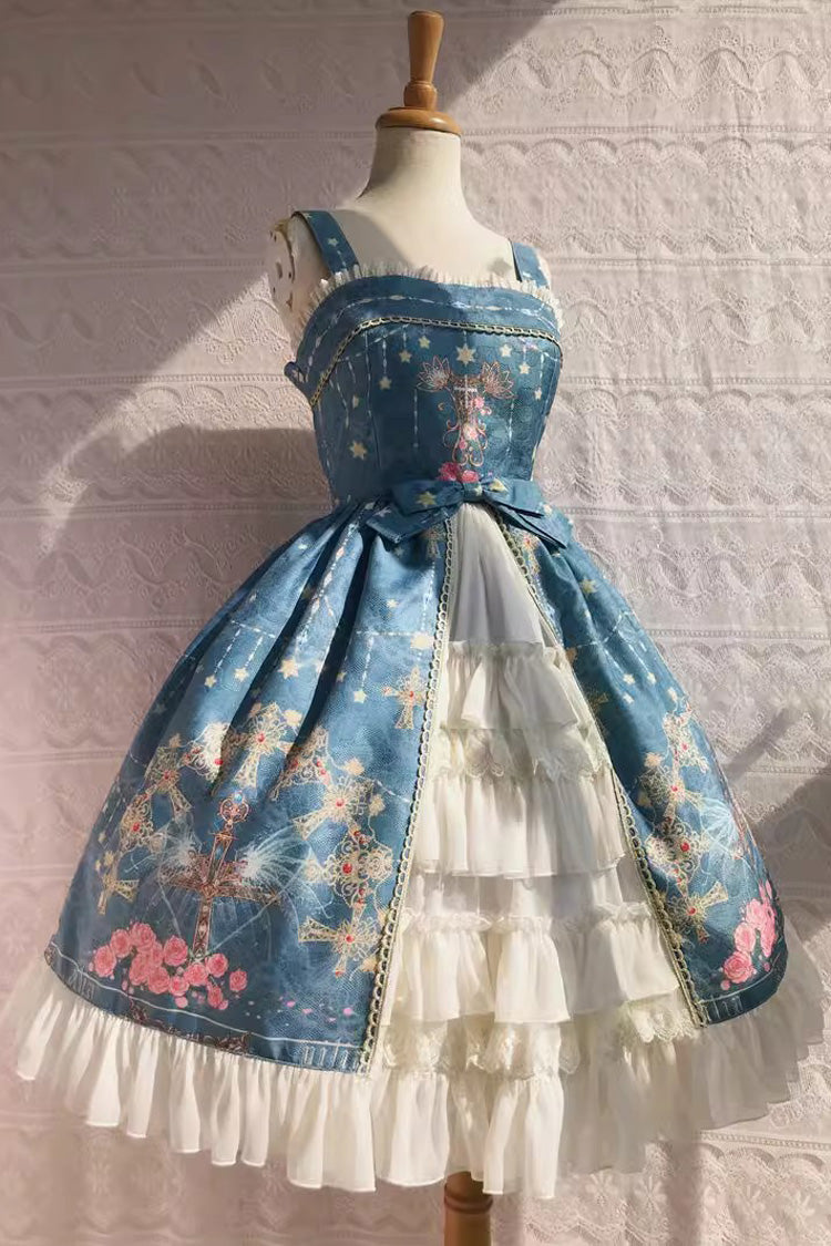 Peacock Cross Print Ruffle Cardigan Jsk Dress - Sweet Lolita