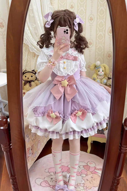 Little Wishing Star Ruffle Bowknot Jsk Dress - Sweet Lolita