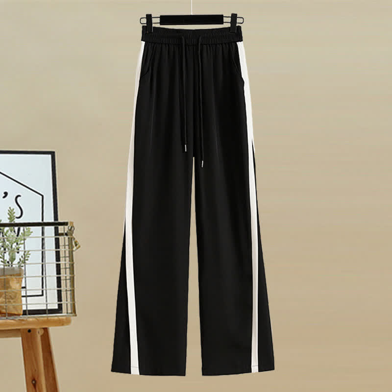 Collar Casual Set Sweater Two Cable Pants Pieces Sailor Pleated