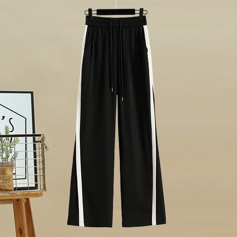 Collar Casual Set Sweater Two Cable Pants Pieces Sailor Pleated