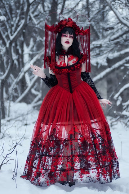 Hanayome Lace Lace-Up Gothic Elegant Wedding Dress