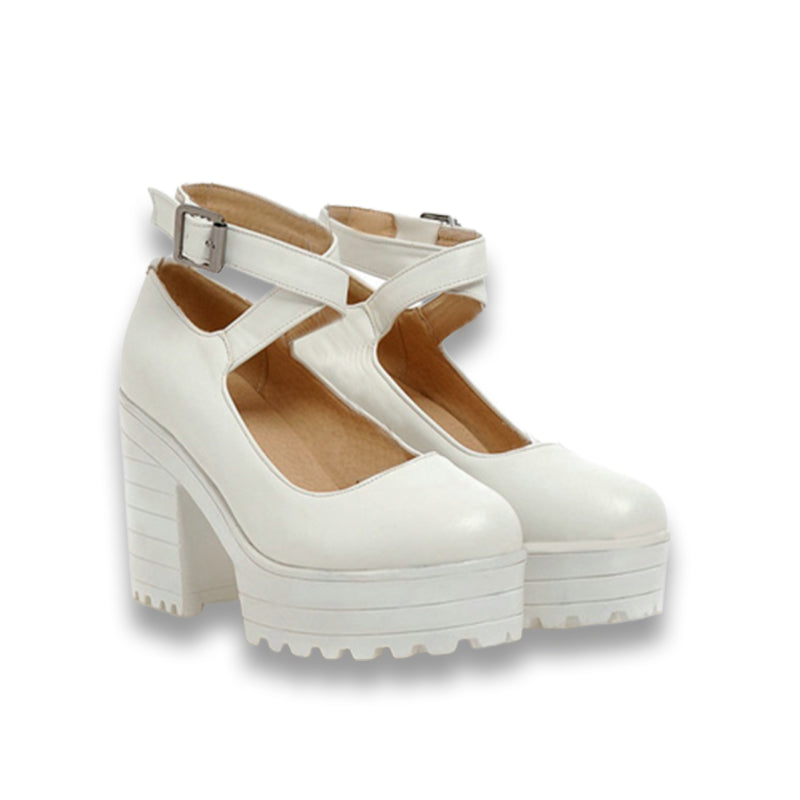 Pure Color Platform Mary Janes Shoes