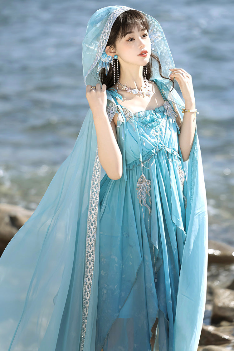 Gradient Hooded JSK with Irregular Print and Cloak Set