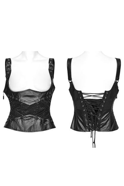 Underbust Gothic Corset with Lace-Up Back and Lace Trim