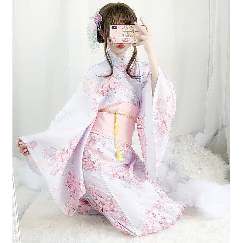 Robe kimono vintage à imprimé chat Sakura