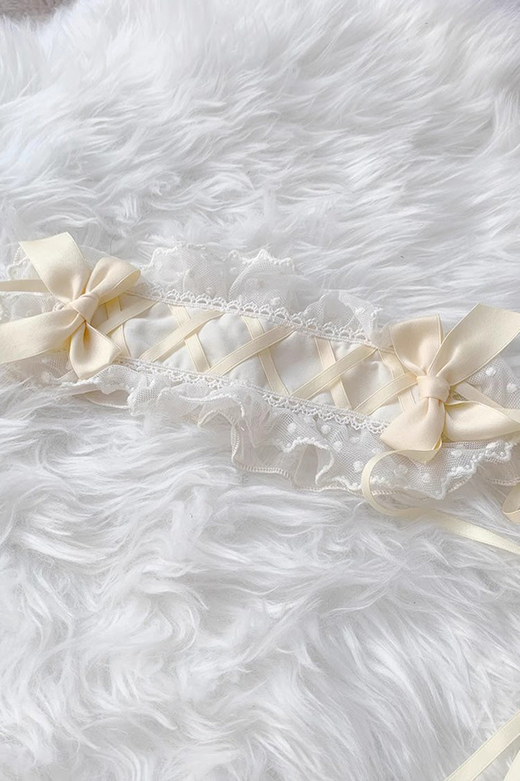Beige Lace Angel Short-Sleeved Bow-Trim Ruffled Sweet Lolita Dress