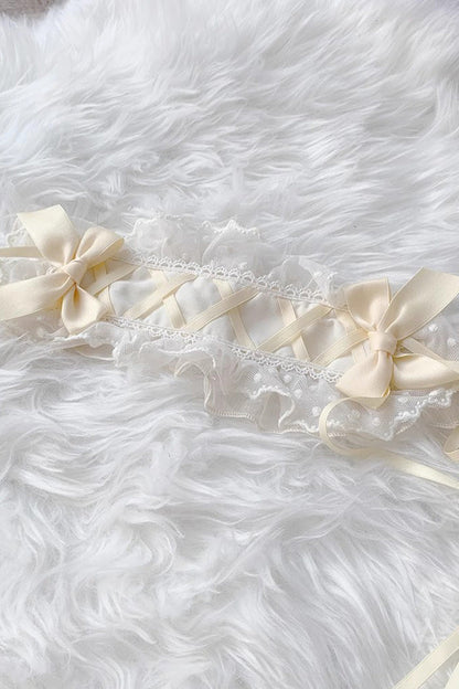 Beige Lace Angel Short-Sleeved Bow-Trim Ruffled Sweet Lolita Dress