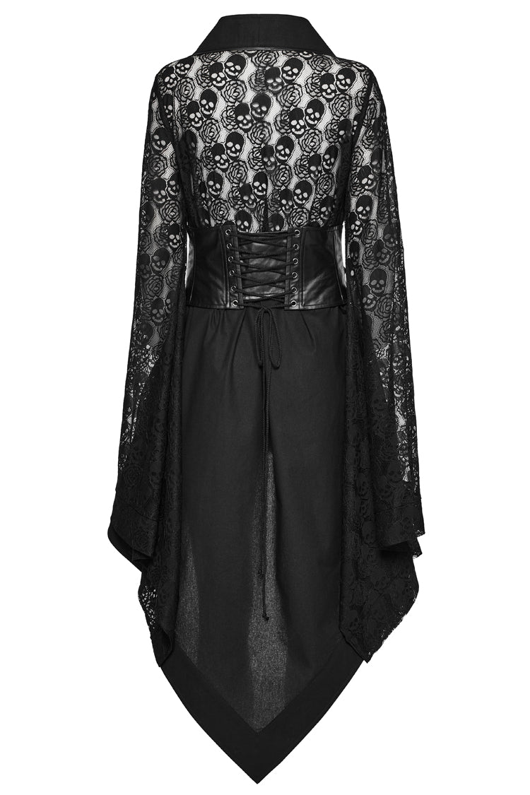 Skull Print Hollow Stitching Black Asymmetric Steampunk Kimono Dress