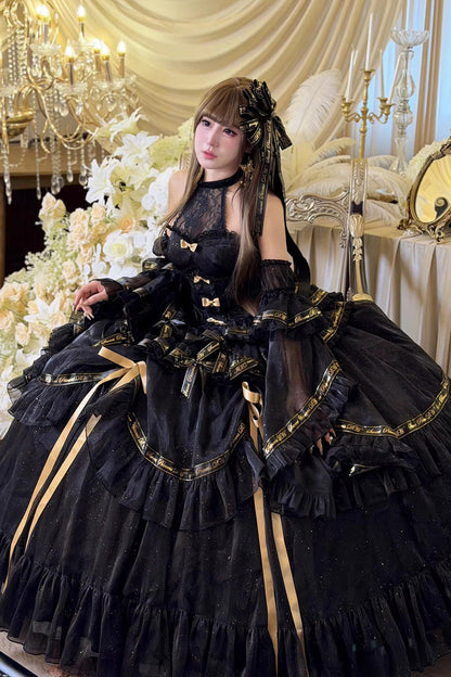 Double-Layered Ruffled Princess JSK with Bow Accents