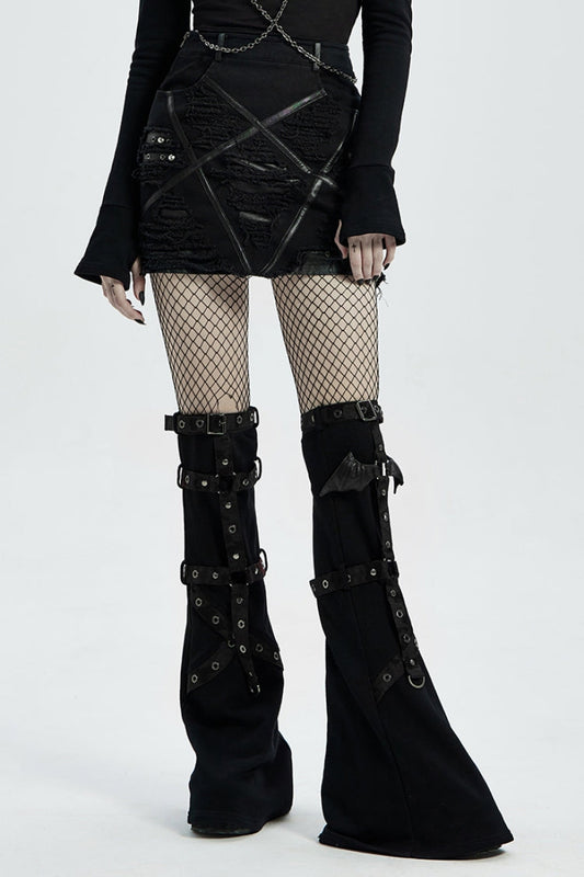 Steampunk Women's Skirt with Slim Fit Ripped Metal Nail Embellishments and Star Print