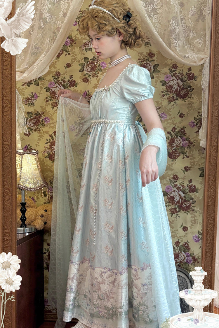 Emerald Spring of Nai Square Collar Short Sleeves Pearl Elegant Lolita Dress