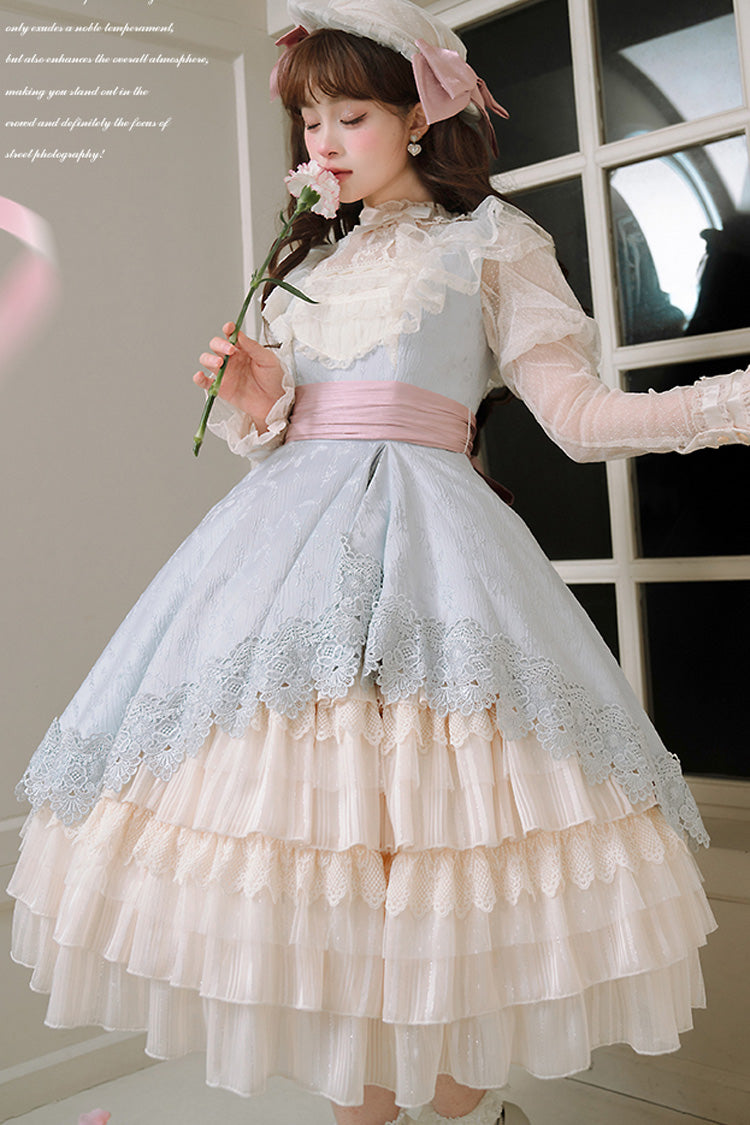 Cream Layered Asymmetrical Cardigan Ribbon Lolita JSK Dress