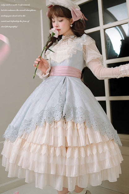 Cream Layered Asymmetrical Cardigan Ribbon Lolita JSK Dress