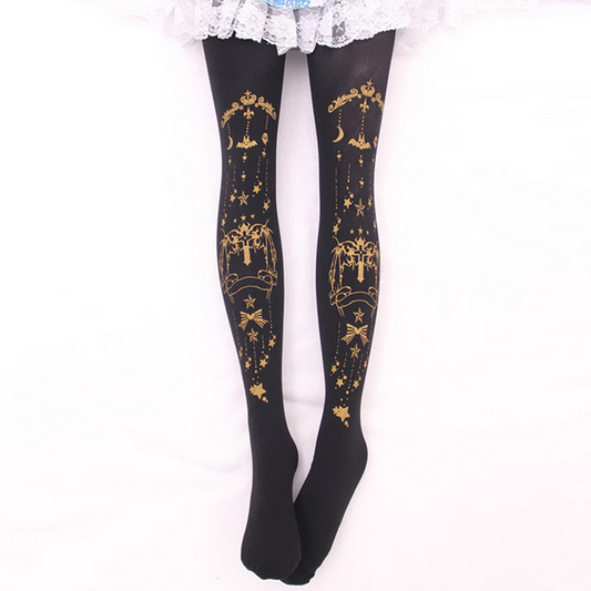 Collants Lolita en velours imprimés lune et étoiles