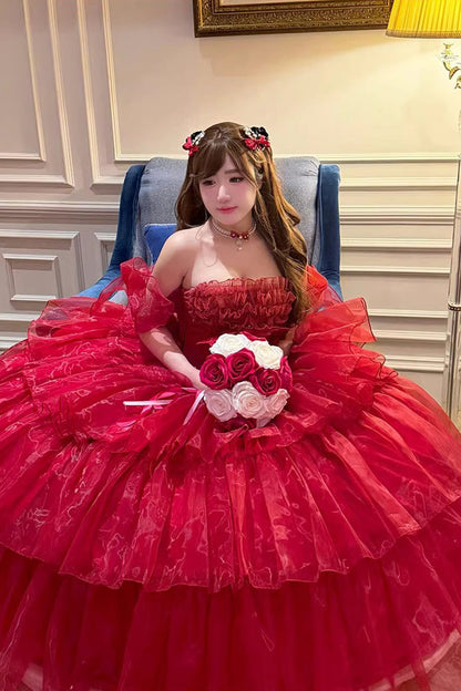 Ruffled Sleeveless Sweet Lolita Dress - Red Mousse Love Song