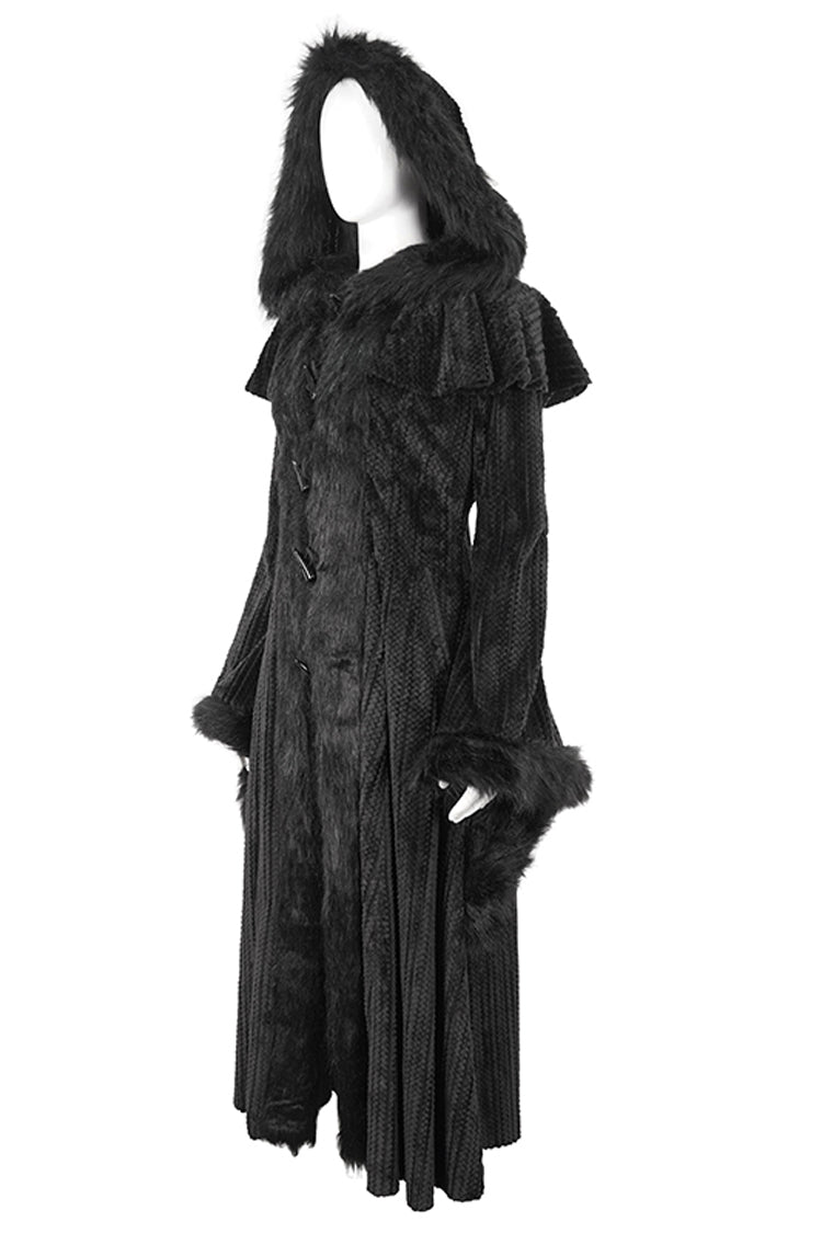 Gothic Women's Hooded Coat with Fluffy Long Bell Sleeves and Flared Silhouette