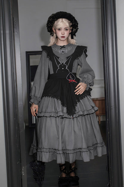 Gothic Lolita Castle Night Long-Sleeved Ruffle Embroidery Dress