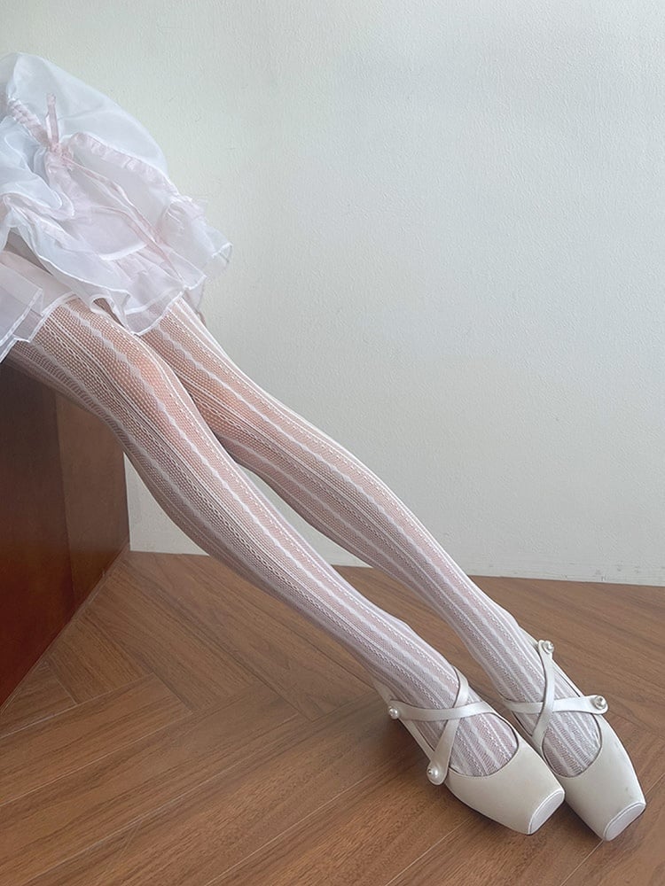 White Y2K Hollow-out Tights