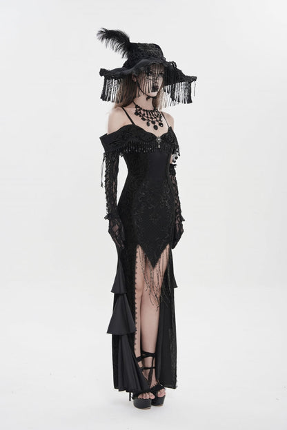 Off Shoulder Sleeveless Embroidered Lace Slim Gothic Strapless Dress