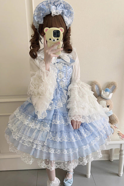 Azure Layered Ruffled Bow Lace Sweet Lolita JSK