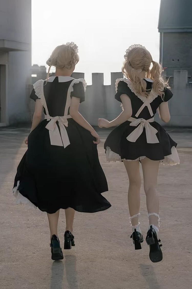 Ruffled Bow Sweet Elegant Maid Dress - Black/White