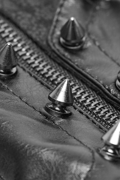 Men's Steampunk Gloves with Metal Rivet Buckle in Black Faux Leather