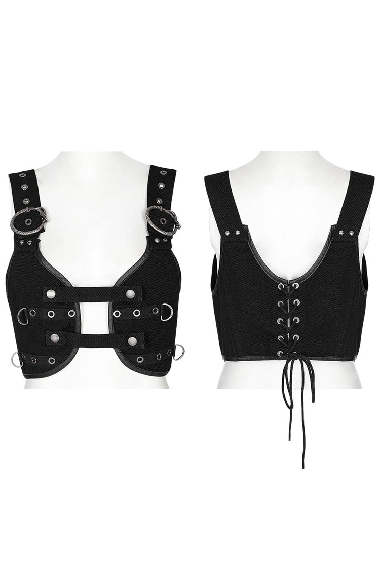 Steampunk Vest with Snake Buckle and Metal Accents for Her