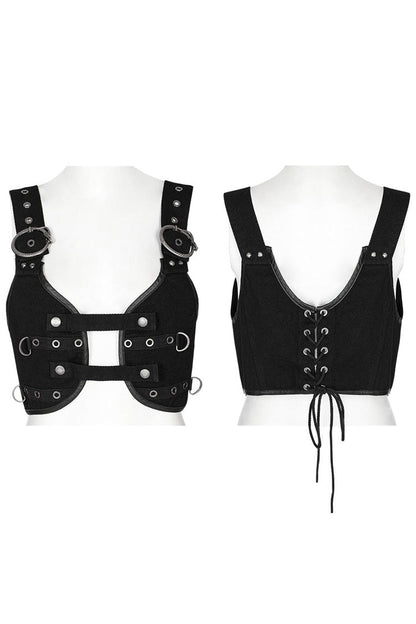Steampunk Vest with Snake Buckle and Metal Accents for Her
