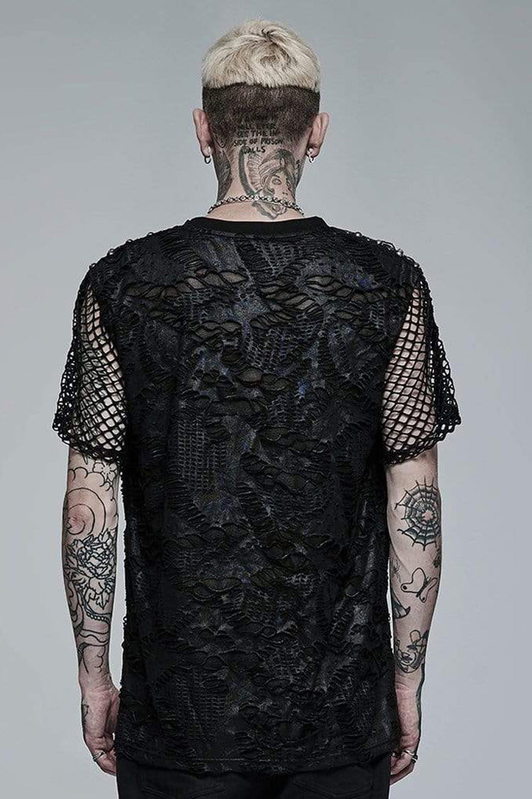 Morbid Ripped Mesh Stitch Loose Knit Short Sleeve Shirt