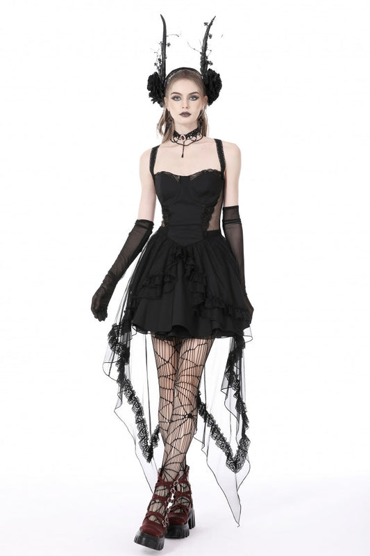 Layered Swallowtail Gothic Wedding Dress with Lace-Up - NoirEdge